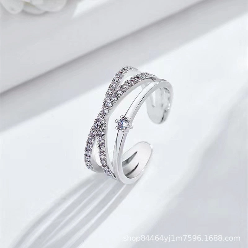 Wholesale Adjustable open cross double layer zircon ring