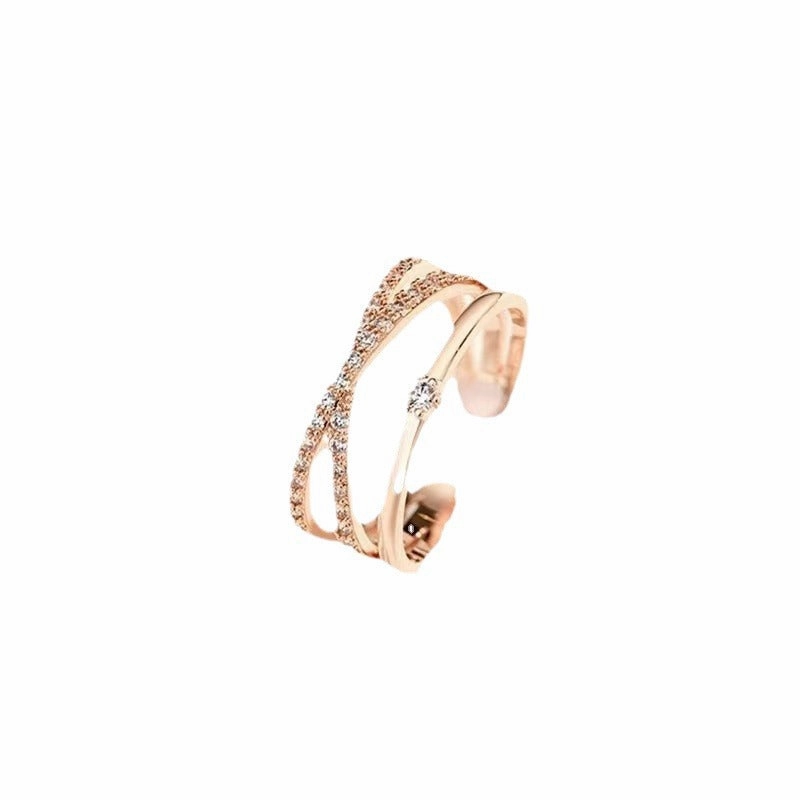 Wholesale Adjustable open cross double layer zircon ring