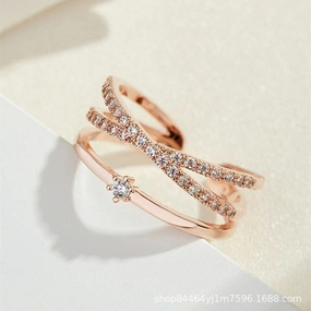 Wholesale Adjustable open cross double layer zircon ring