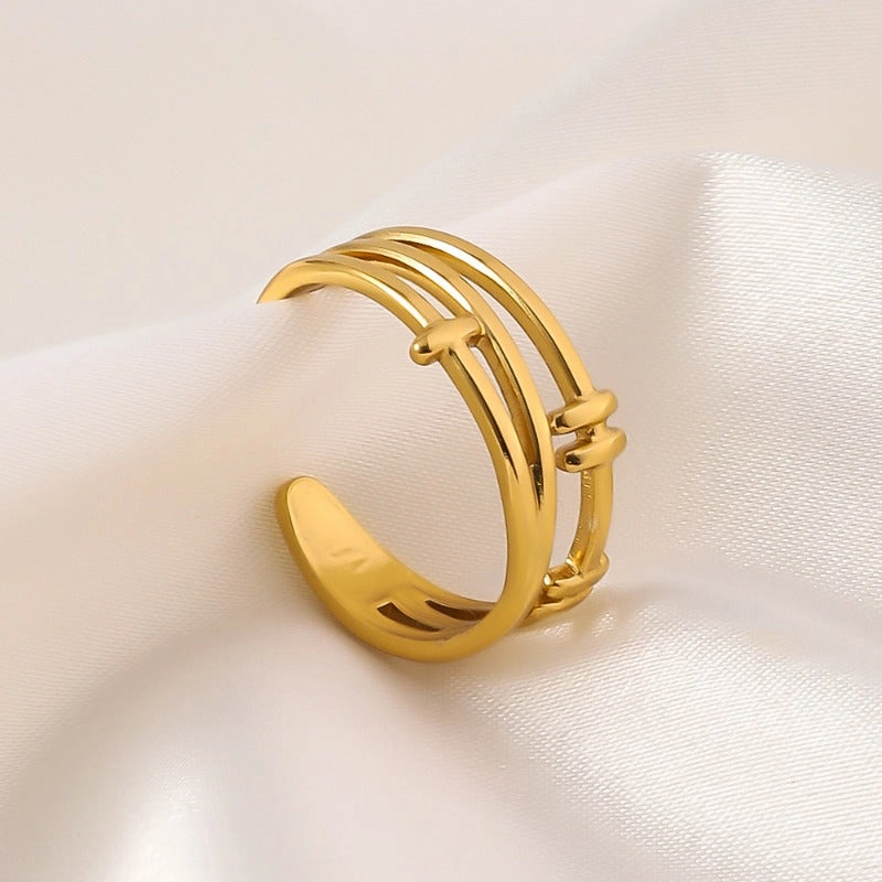 Wholesale Adjustable Opening Plated 18k Gold Non Fading Irregular Titanium Steel Rings