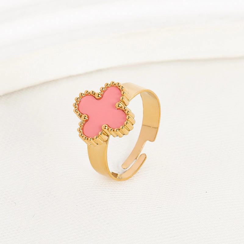 Wholesale Adjustable Size Waterproof and Sweat Resistant Titanium Steel Clover Ring