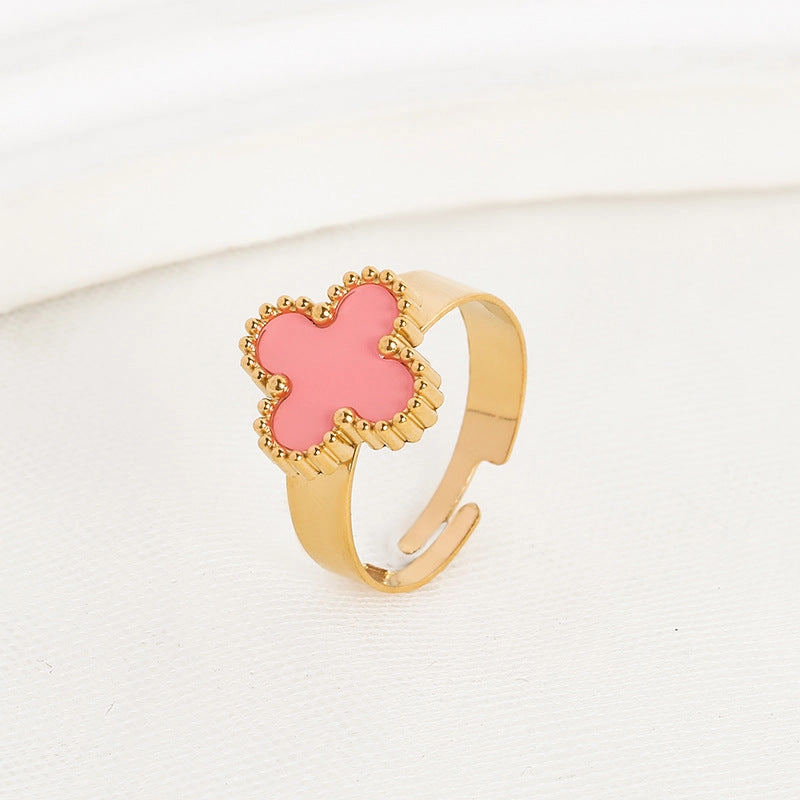 Wholesale Adjustable Size Waterproof and Sweat Resistant Titanium Steel Clover Ring