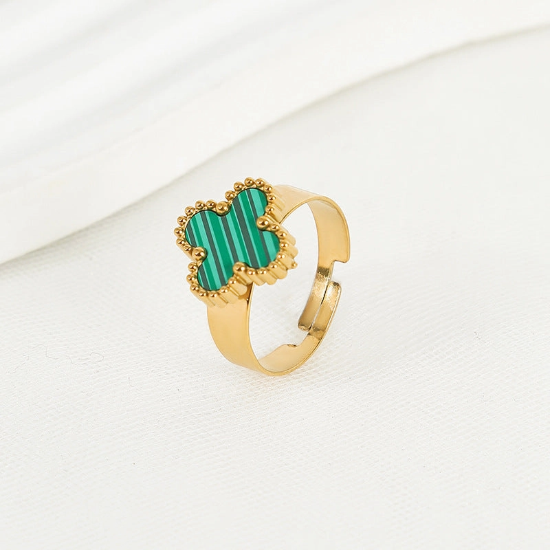 Wholesale Adjustable Size Waterproof and Sweat Resistant Titanium Steel Clover Ring