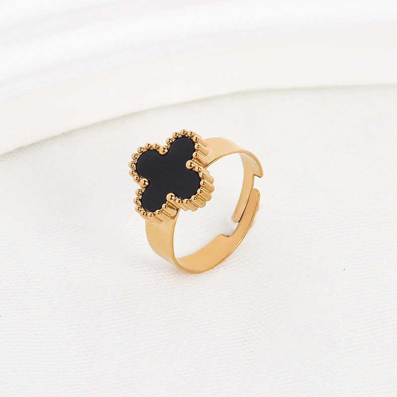 Wholesale Adjustable Size Waterproof and Sweat Resistant Titanium Steel Clover Ring