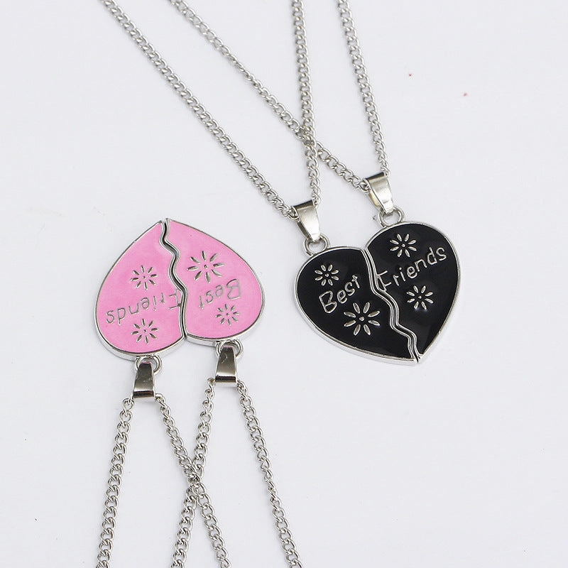 Wholesale Alloy Best Friends Two Petal Little Sun Stitching Heart Necklace