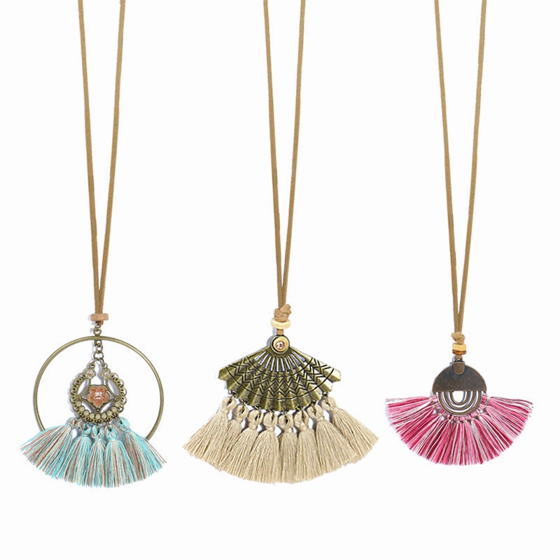 Wholesale Alloy Boho Tassel Flower Pendant Necklace