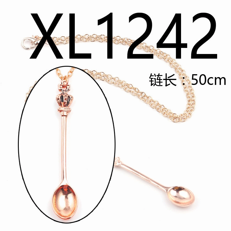 Wholesale Alloy Crown Mini Jewelry Gold Alice Crown Spoon Necklace