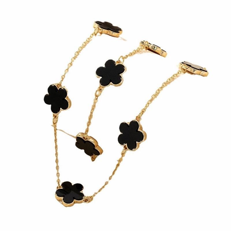Wholesale Alloy Delicate Black Imitation Mother-of-Pearl Flower Bracelet Necklace