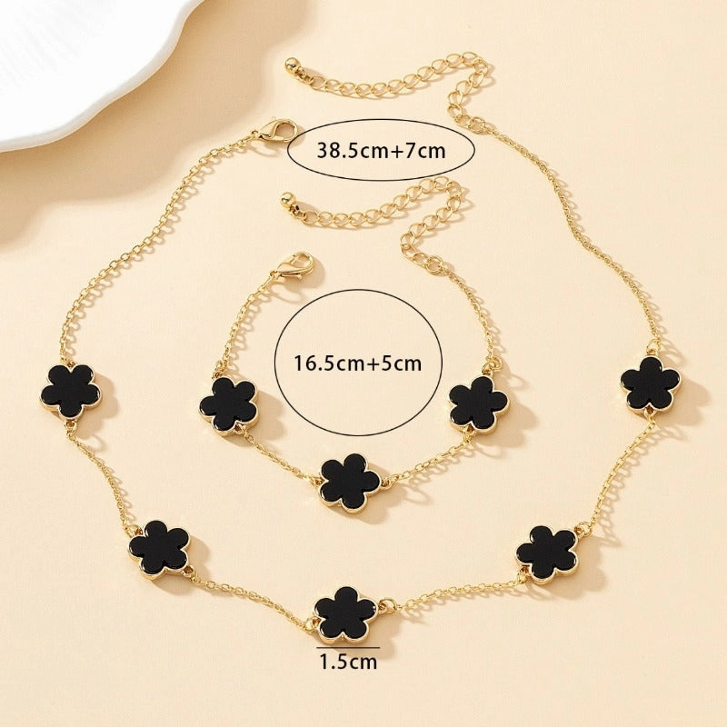Wholesale Alloy Delicate Black Imitation Mother-of-Pearl Flower Bracelet Necklace