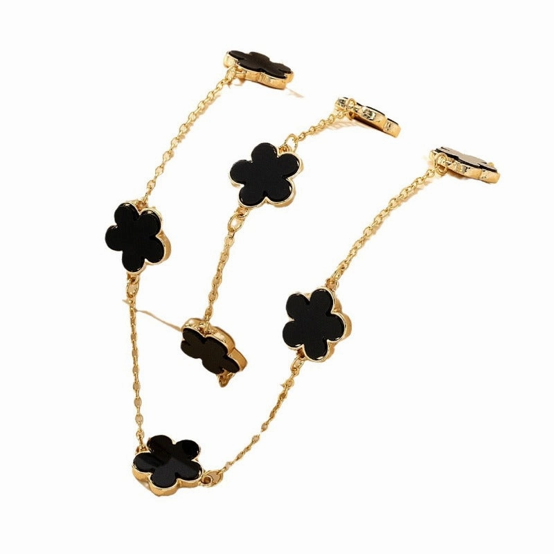 Wholesale Alloy Delicate Black Imitation Mother-of-Pearl Flower Bracelet Necklace