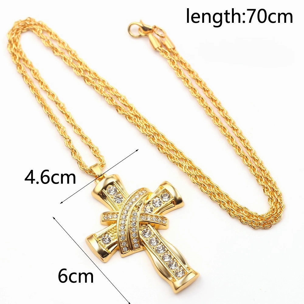 Wholesale Alloy Diamond Cross Cuban Chain Necklace