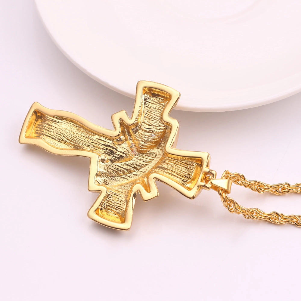 Wholesale Alloy Diamond Cross Cuban Chain Necklace