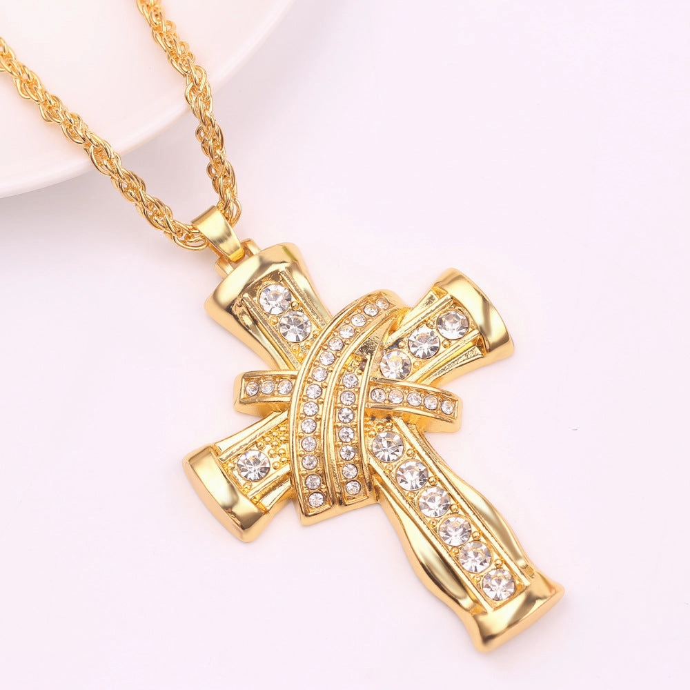 Wholesale Alloy Diamond Cross Cuban Chain Necklace