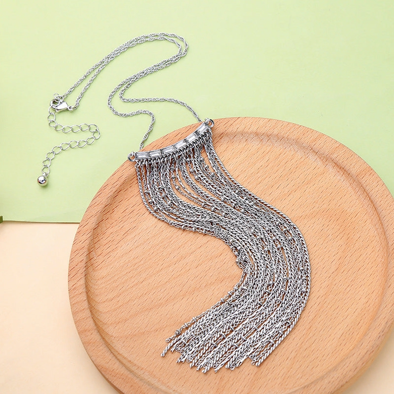 Wholesale Alloy Diamond Long Tassel Pendant Necklace