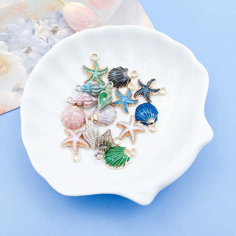 Wholesale Alloy Drip Oil Ocean Starfish Shell Pendant DIY Necklace Pendant Accessories