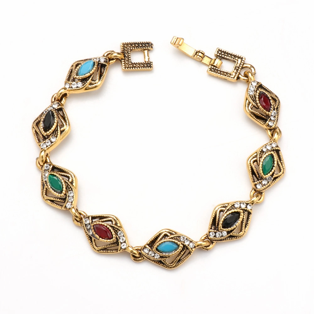 Wholesale Alloy electroplating geometric shape mixed color inlaid ladies bracelet