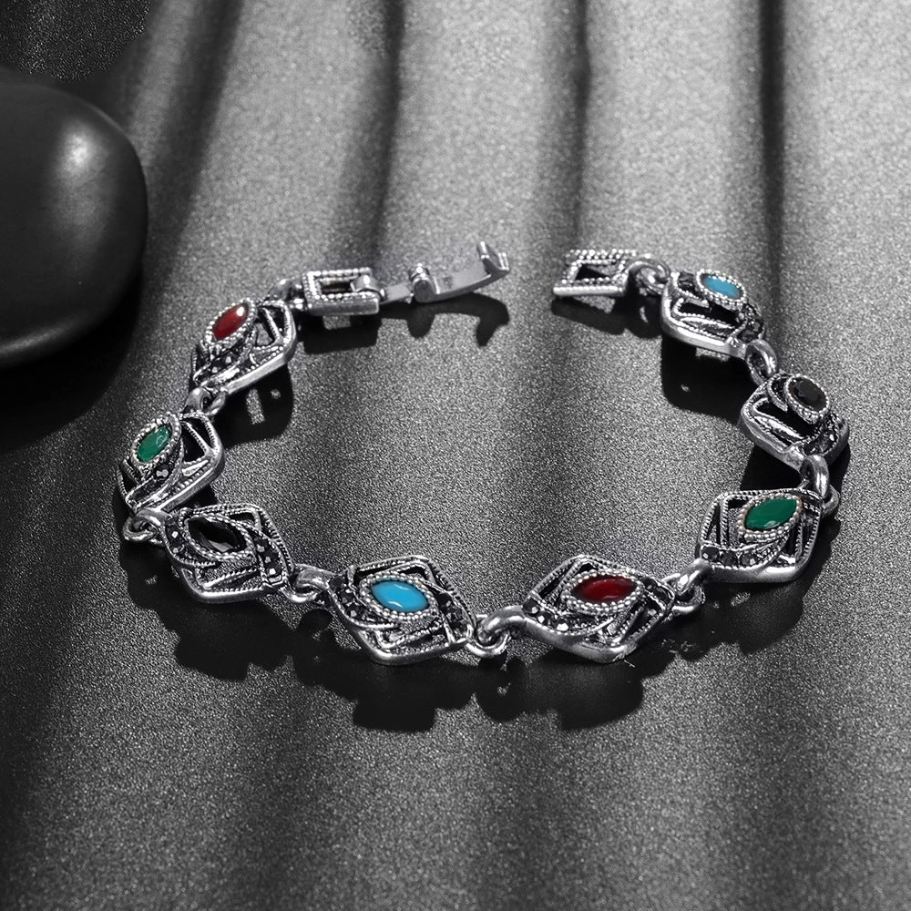 Wholesale Alloy electroplating geometric shape mixed color inlaid ladies bracelet