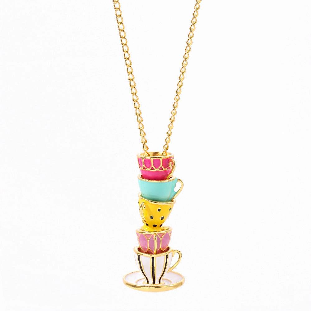 Wholesale Alloy Enamel Teacup Pendant Necklace