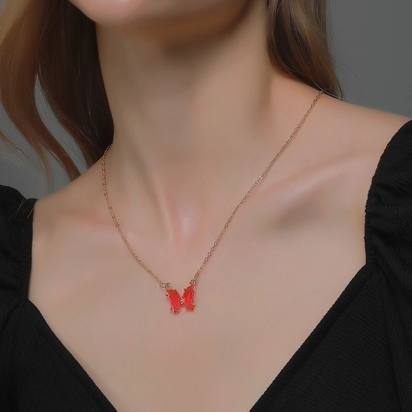 Wholesale Alloy Glass Butterfly Necklace