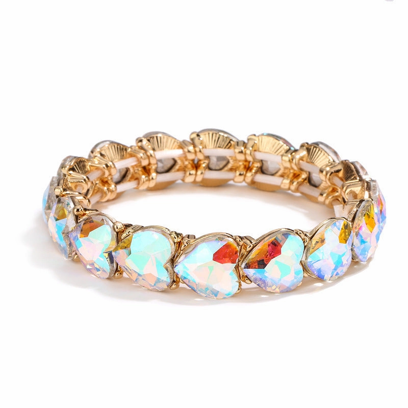 Wholesale Alloy Glass Stone Elastic Thread Love Bracelet