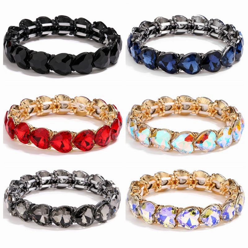 Wholesale Alloy Glass Stone Elastic Thread Love Bracelet