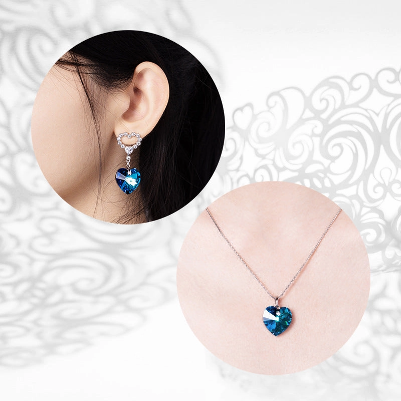 Wholesale Alloy Gold Plated Ocean Heart Imitation Crystal Earrings and Necklace Set