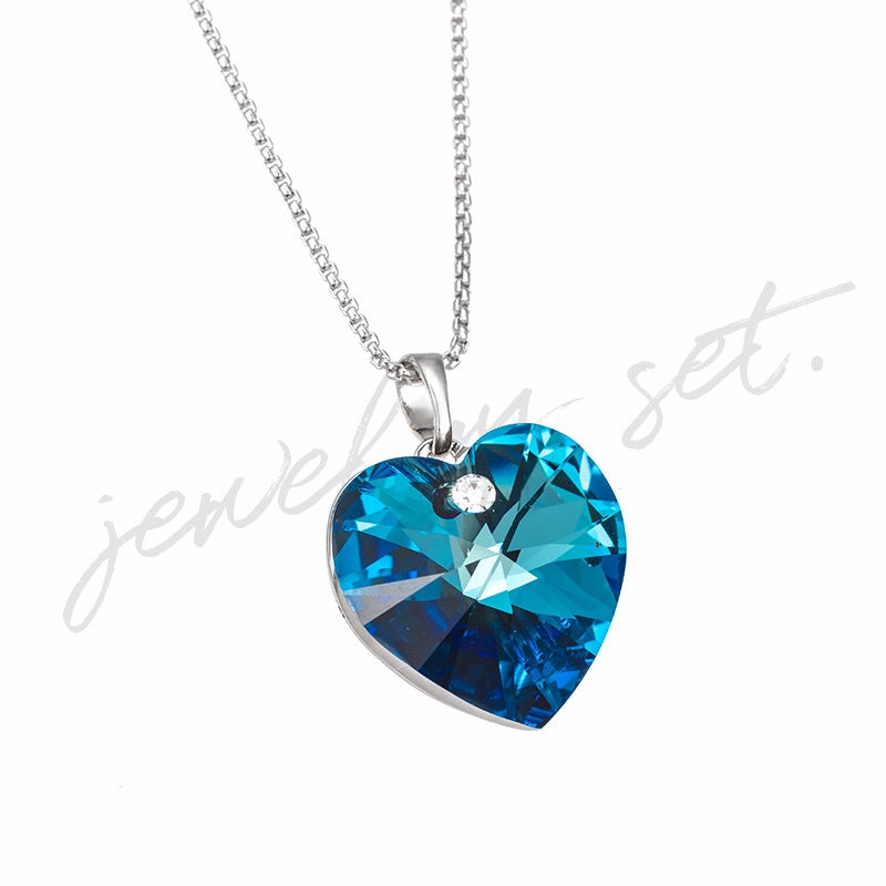 Wholesale Alloy Gold Plated Ocean Heart Imitation Crystal Earrings and Necklace Set