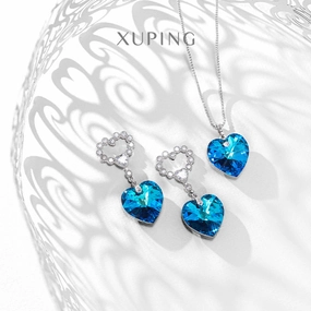 Wholesale Alloy Gold Plated Ocean Heart Imitation Crystal Earrings and Necklace Set