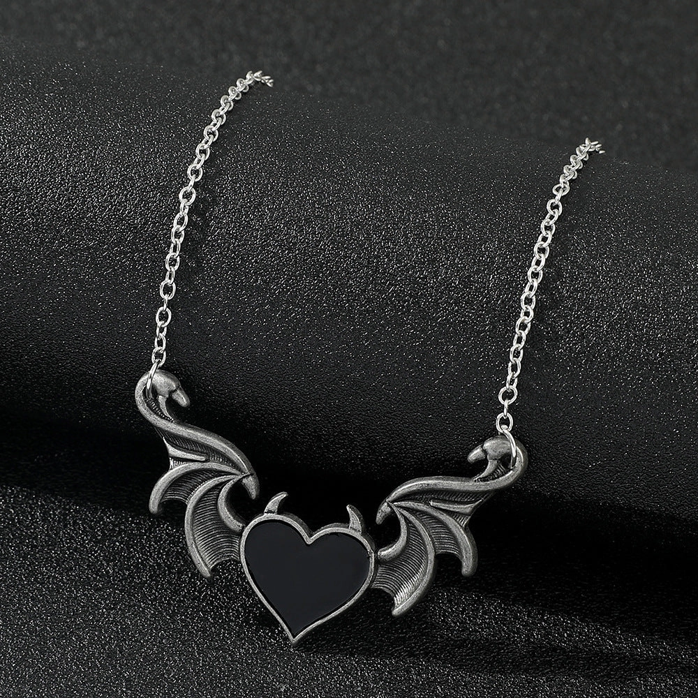 Wholesale Alloy Gothic Punk Heart Shape Demon Wings Necklace