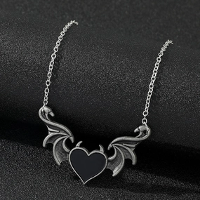 Wholesale Alloy Gothic Punk Heart Shape Demon Wings Necklace