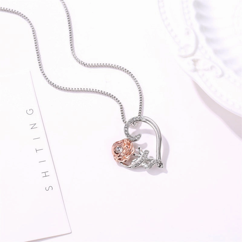 Wholesale Alloy Heart Rose Zircon Necklace