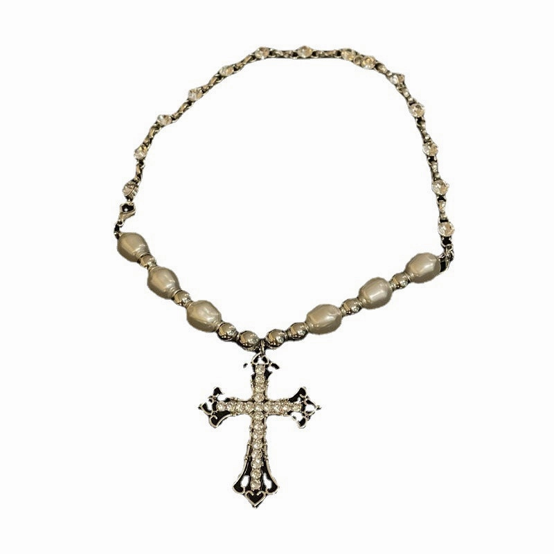Wholesale Alloy Hollow Diamond Cross Necklace