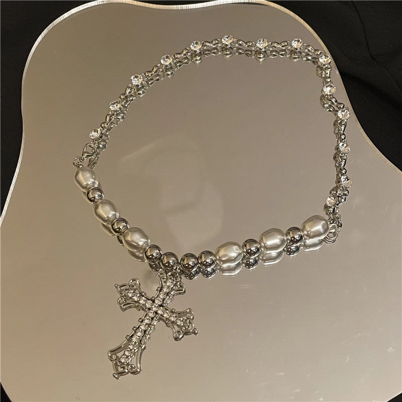 Wholesale Alloy Hollow Diamond Cross Necklace