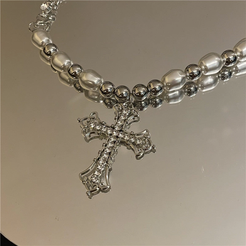 Wholesale Alloy Hollow Diamond Cross Necklace