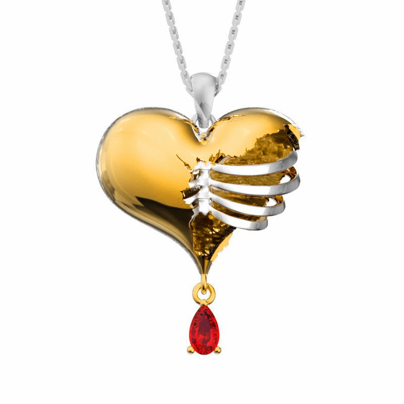 Wholesale Alloy Human Chest Rib Hollow Heart Necklace