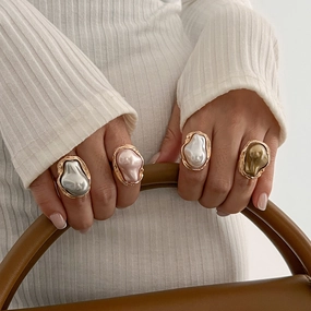 Wholesale Alloy irregular baroque inlaid shaped pearl ring vintage