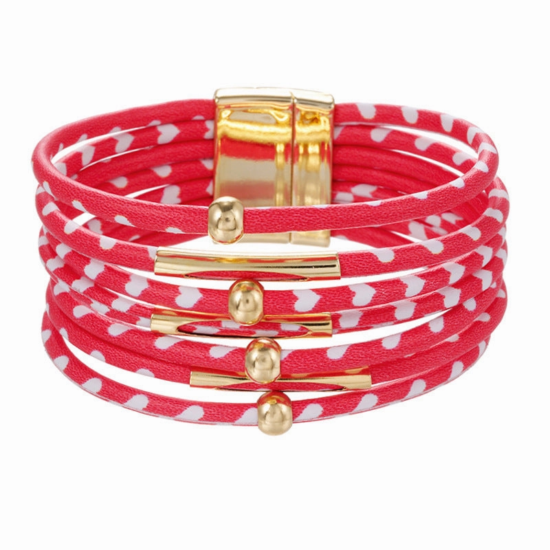 Wholesale Alloy Leopard Magnetic Buckle Leather Copper Tube Bracelet