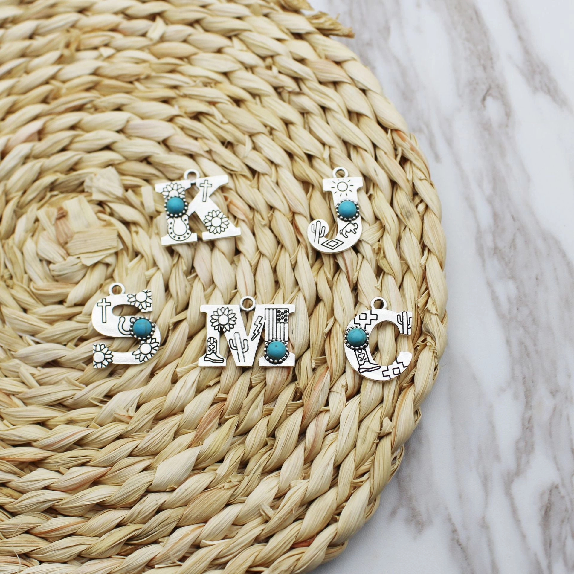 Wholesale Alloy Letter Green Natural Turquoise Earrings
