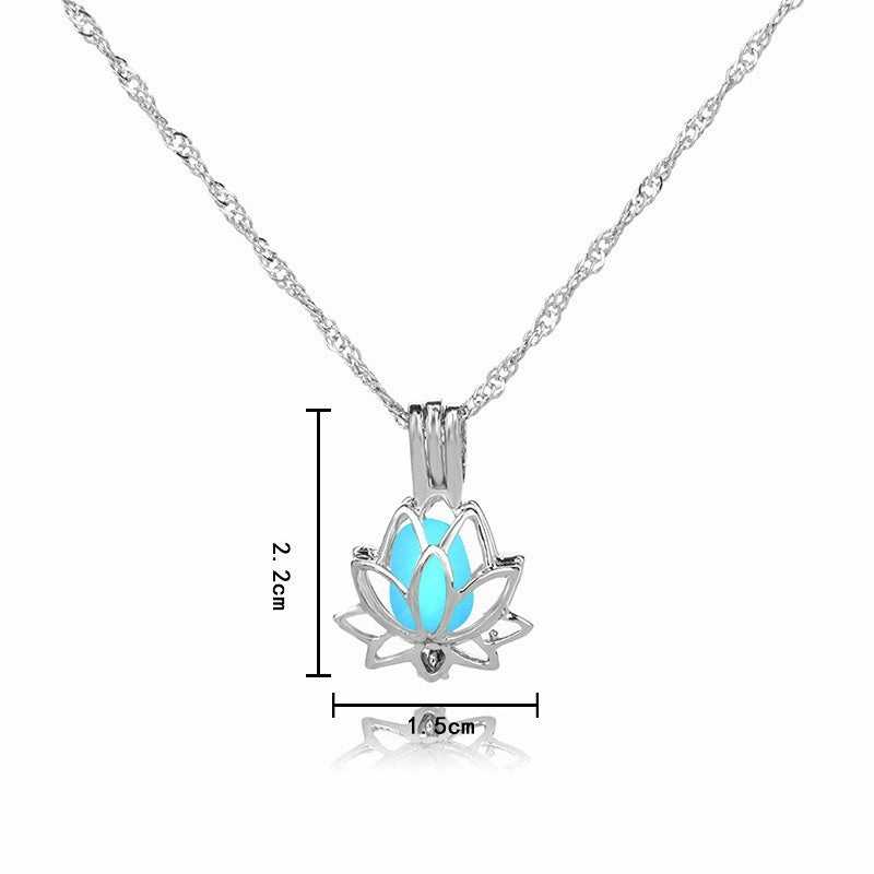 Wholesale Alloy Lotus Photo Box Luminous Pendant Necklace