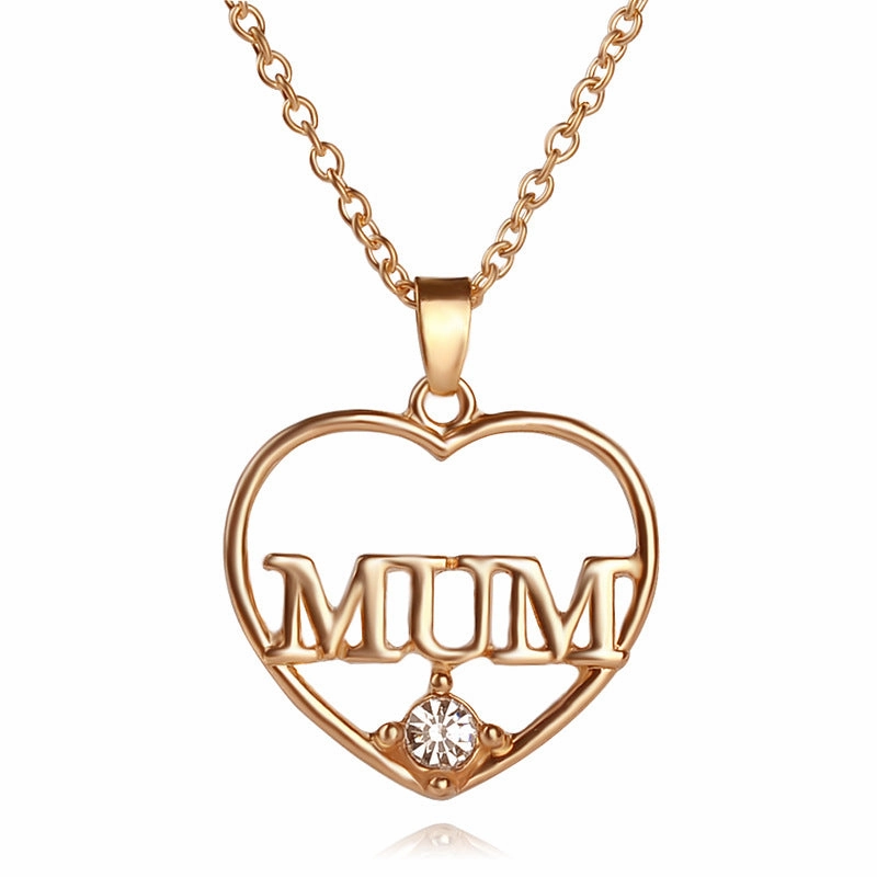 Wholesale Alloy Mother's Day Gift MuM Hollow Diamond Heart Necklace
