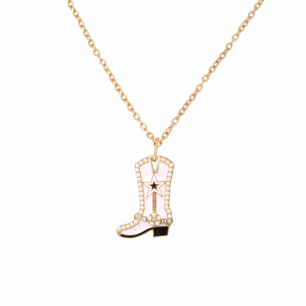 Wholesale Alloy Pearl Pendant Cartoon Diamond Boots Necklace