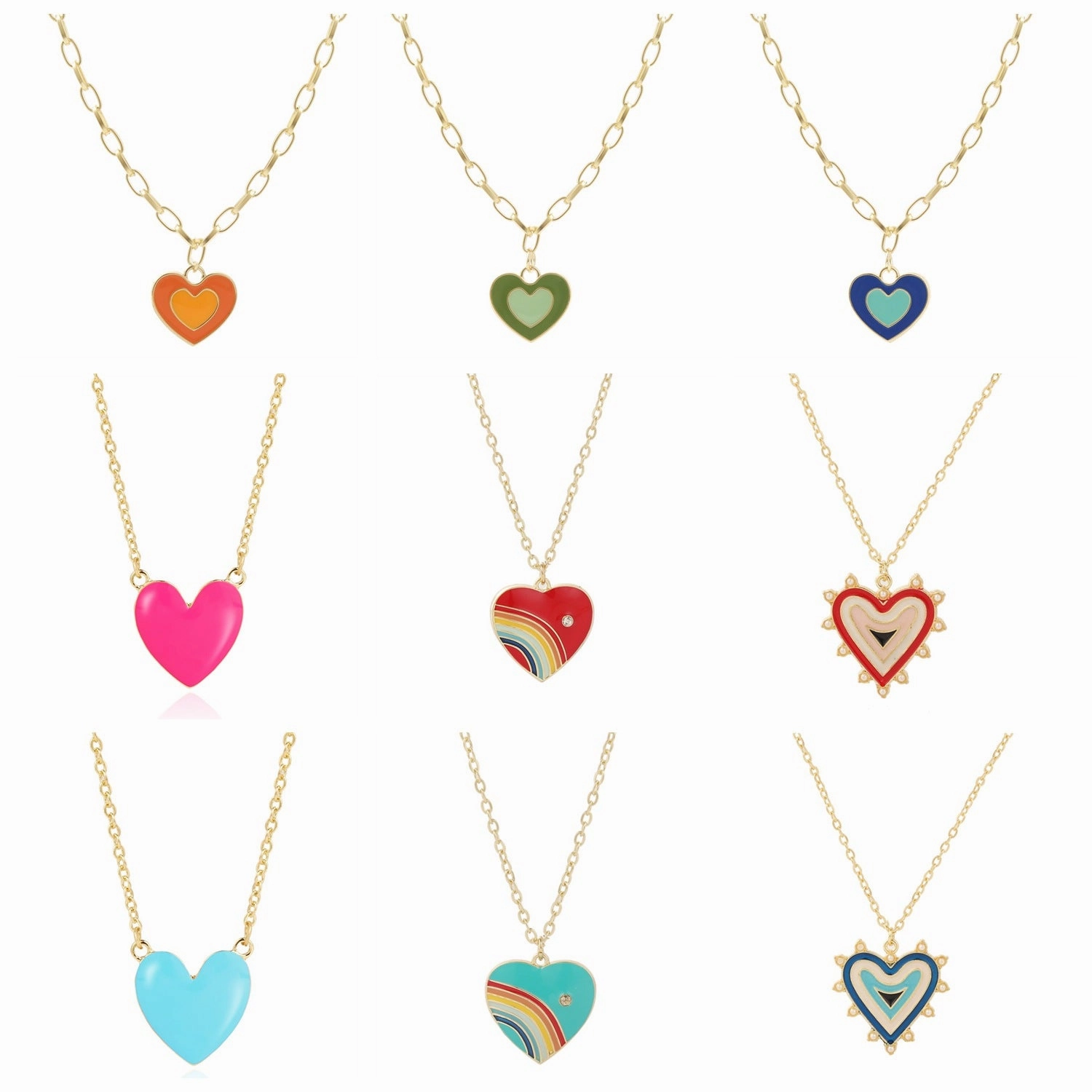 Wholesale Alloy Rainbow Heart Design Necklace