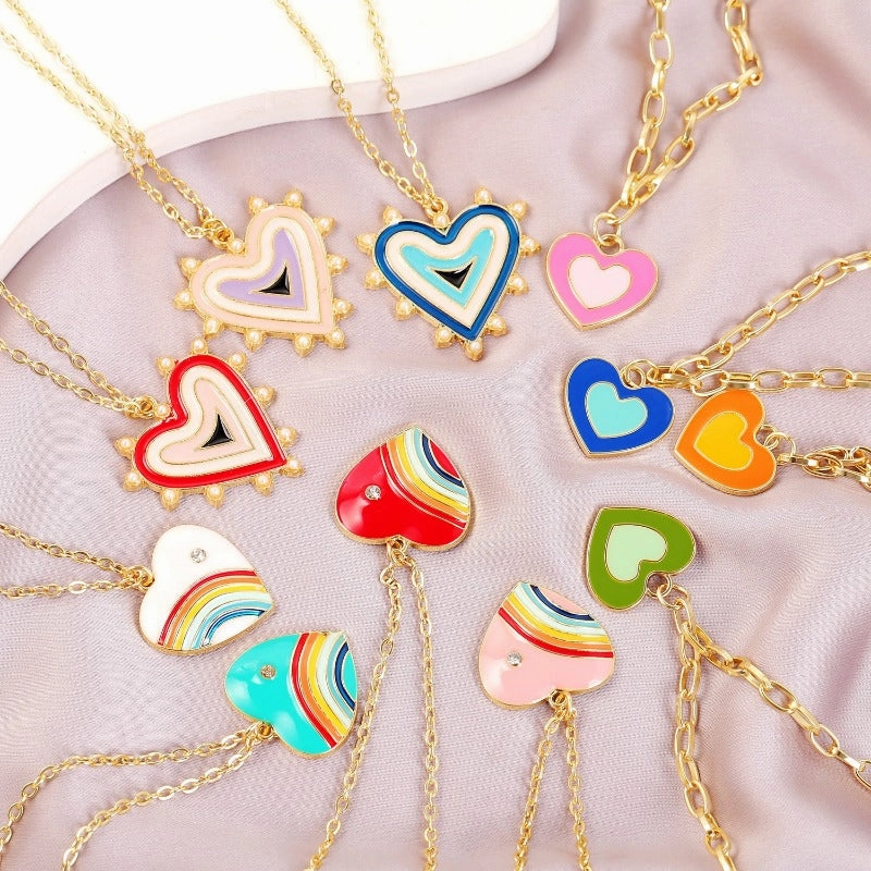 Wholesale Alloy Rainbow Heart Exquisite Design Necklaces