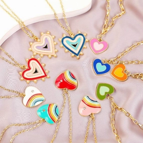 Wholesale Alloy Rainbow Heart Exquisite Design Necklaces