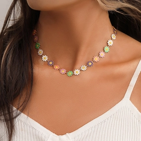 Wholesale Alloy Small Daisy Flower Clavicle Necklace
