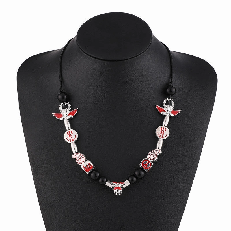 Wholesale Alloy Smiley Skull Angel Black Pearl Necklace