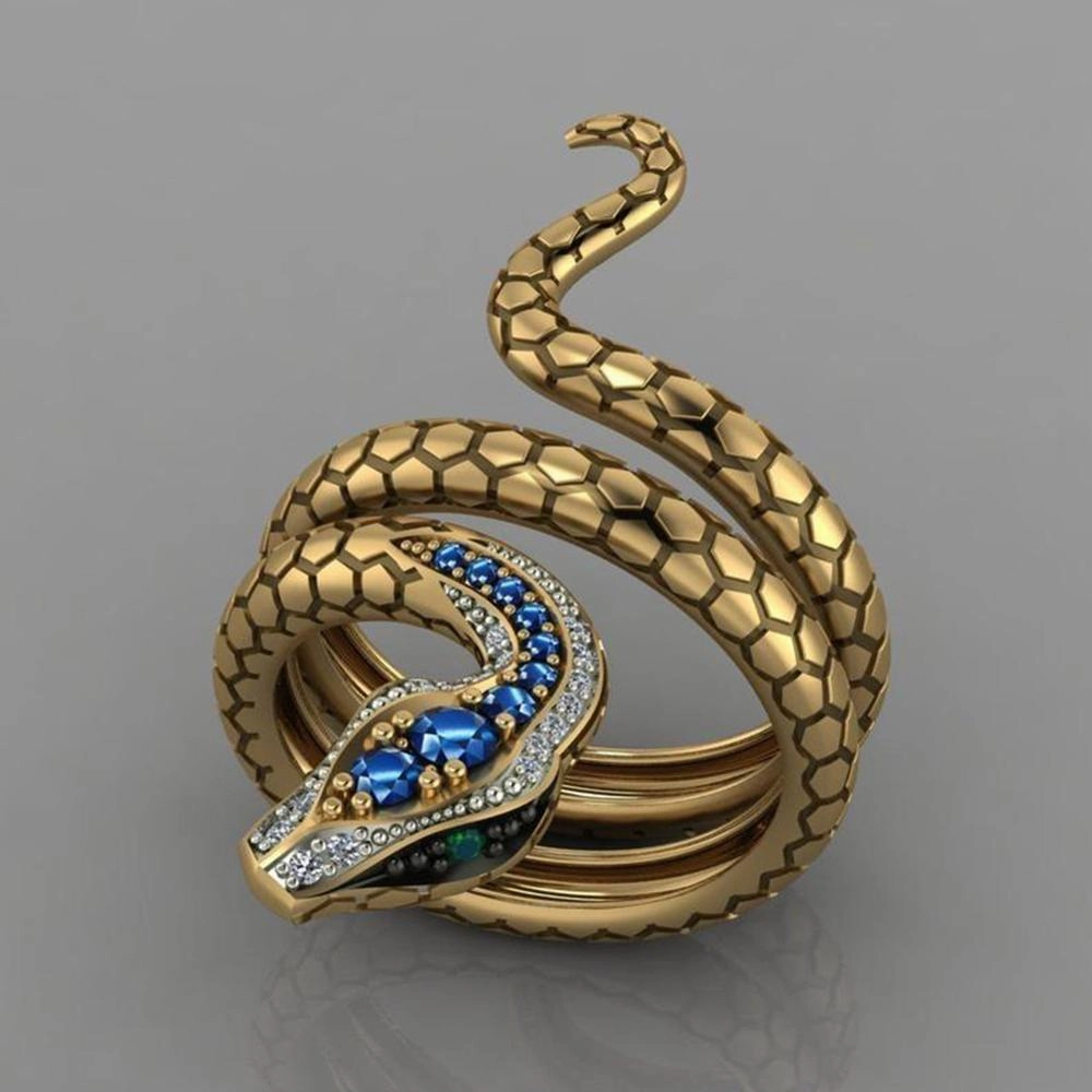 Wholesale Alloy Snake Shape Micro Paved Sapphire Zircon Ring