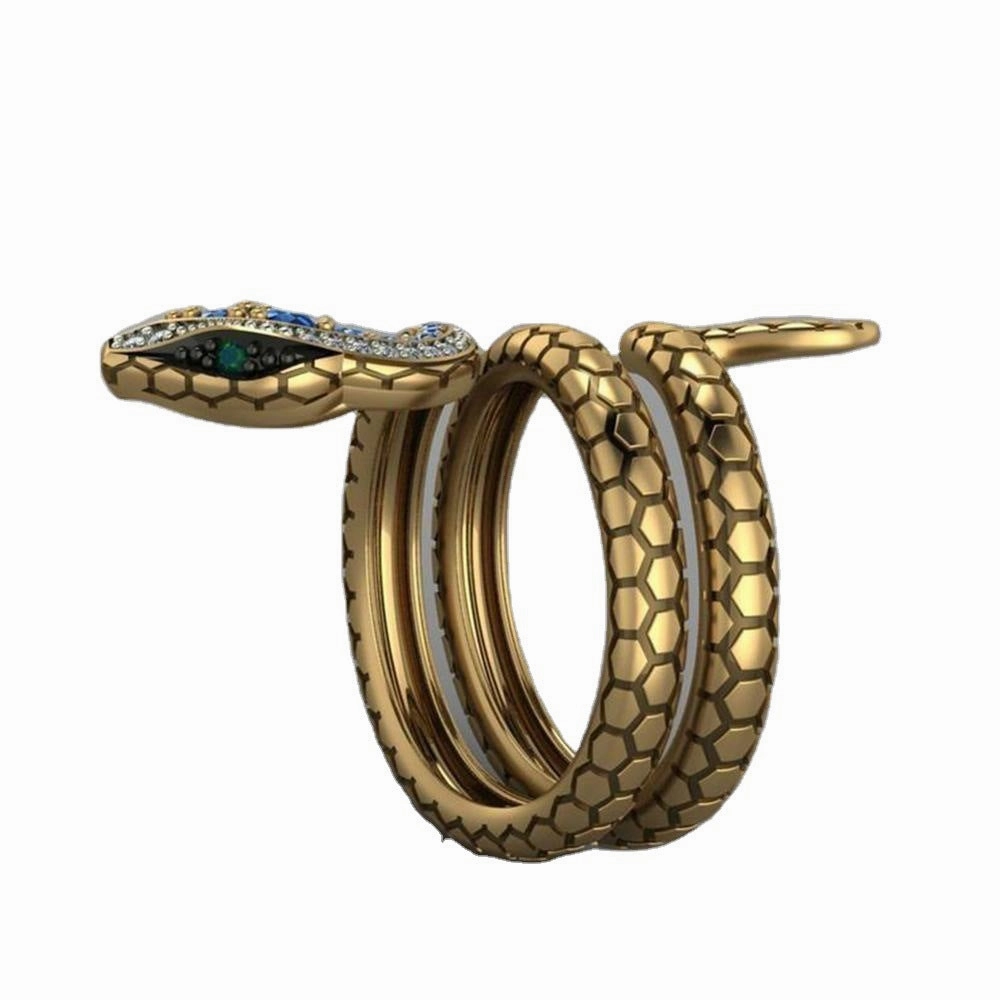 Wholesale Alloy Snake Shape Micro Paved Sapphire Zircon Ring