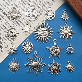 Wholesale Alloy Vintage Tibetan Silver Sun Moon DIY Necklace Bracelet Pendant