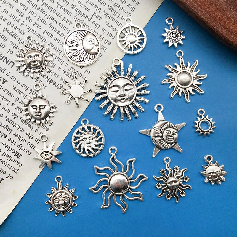 Wholesale Alloy Vintage Tibetan Silver Sun Moon DIY Necklace Bracelet Pendant